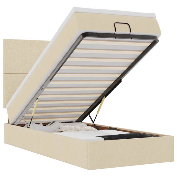 vidaXL Estructura de cama otomana con colch&oacute;n tela crema 90x190cm