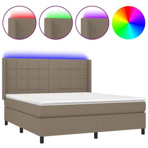 vidaXL Cama box spring colch&oacute;n y luces LED tela gris taupe 160x200 cm