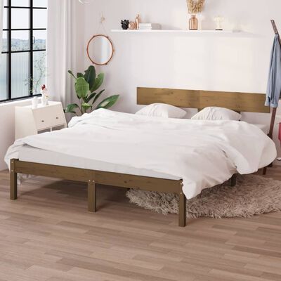 vidaXL Estructura de cama madera maciza pino marrón miel 140x190 cm