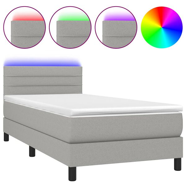 vidaXL Cama box spring colch&oacute;n y luces LED tela gris claro 80x200 cm