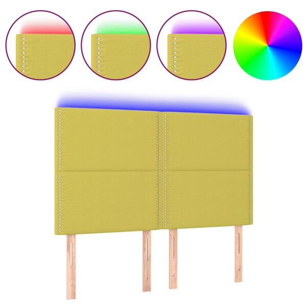 vidaXL Cabecero con luces LED tela verde 144x5x118/128 cm