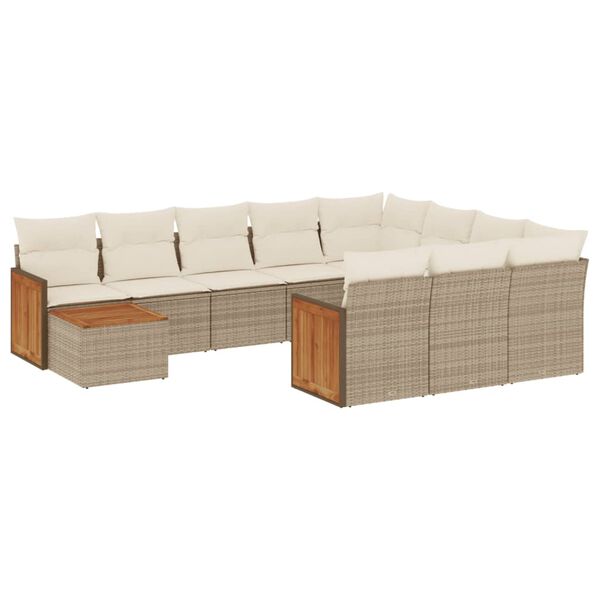 vidaXL Set de sof&aacute;s de jard&iacute;n 11pzas con cojines rat&aacute;n sint&eacute;tico beige