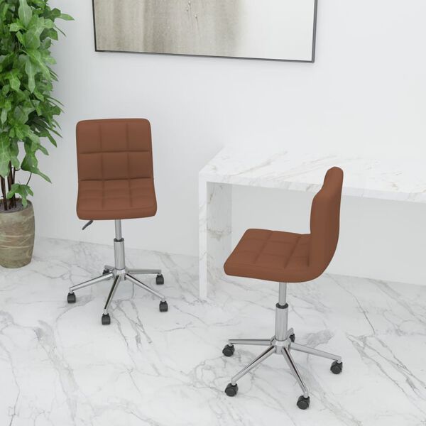 vidaXL Sillas de comedor giratorias 2 unidades tela marr&oacute;n