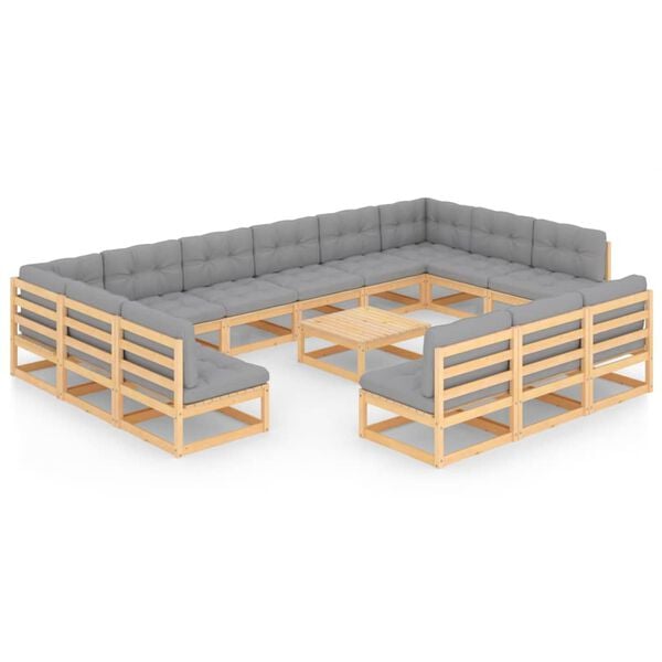 vidaXL Juego de muebles de jard&iacute;n 14 pzas y cojines madera maciza pino