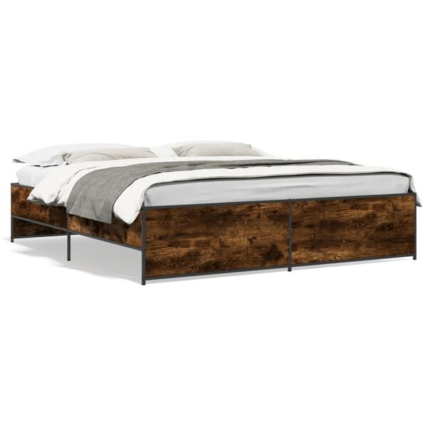 vidaXL Estructura cama madera ingenier&iacute;a metal roble ahumado 180x200cm