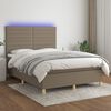 vidaXL Cama box spring colch&oacute;n y luces LED tela gris taupe 140x200 cm