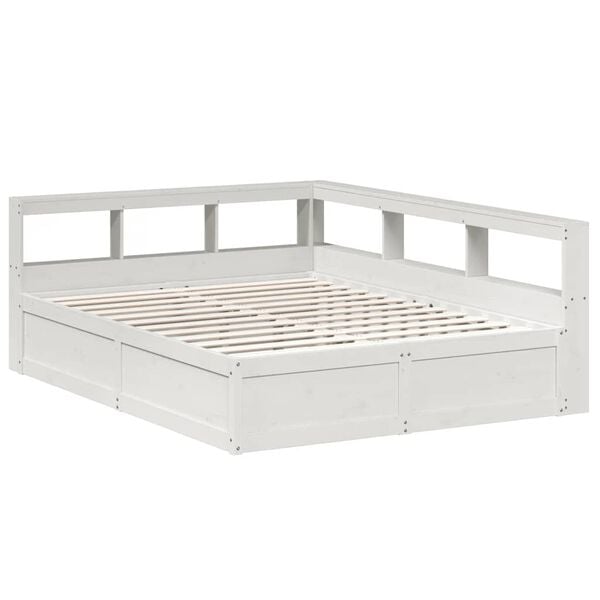 vidaXL Cama con estanter&iacute;a sin colch&oacute;n madera maciza blanca 160x200 cm