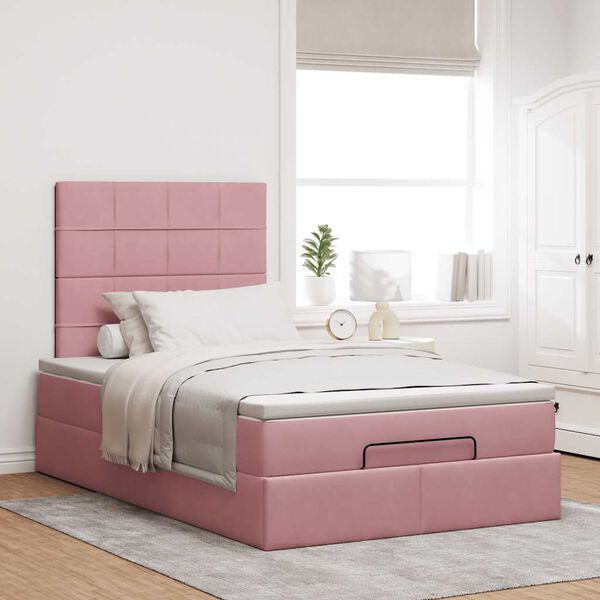 vidaXL Estructura de cama otomana colchones terciopelo rosa 120x200cm