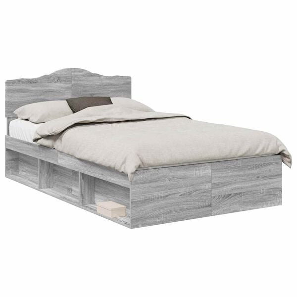 vidaXL Estructura de cama con cabecera Gris Sonoma 135 x 190 cm