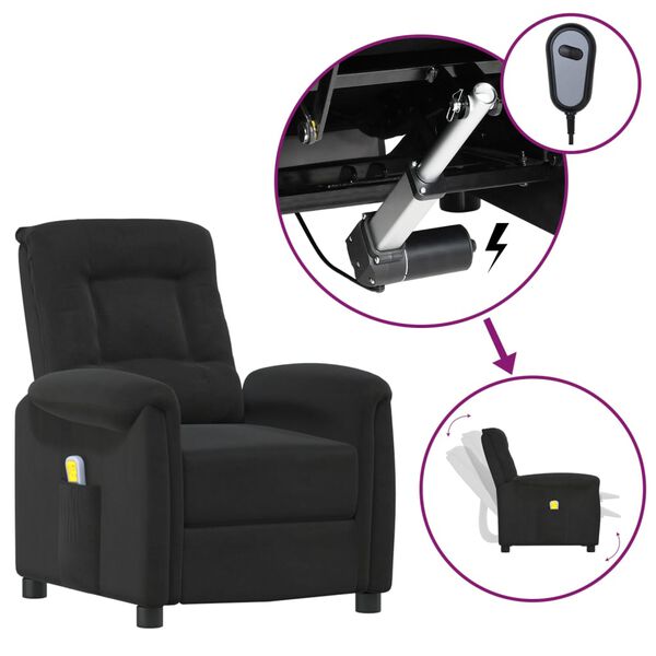 vidaXL Sill&oacute;n de masaje elevable de tela microfibra negro