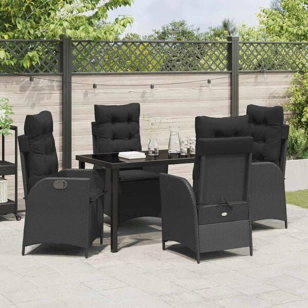 vidaXL Conjunto de Comedor de Jard&iacute;n 5 pcs Negro rat&aacute;n sint&eacute;tico