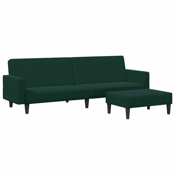 vidaXL Sof&aacute; cama de 2 plazas con taburete terciopelo verde oscuro