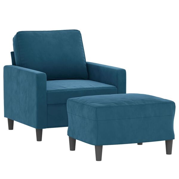 vidaXL Sill&oacute;n con taburete terciopelo azul 60 cm