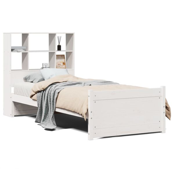 vidaXL Cama con estanter&iacute;a sin colch&oacute;n madera maciza de pino 90x190 cm