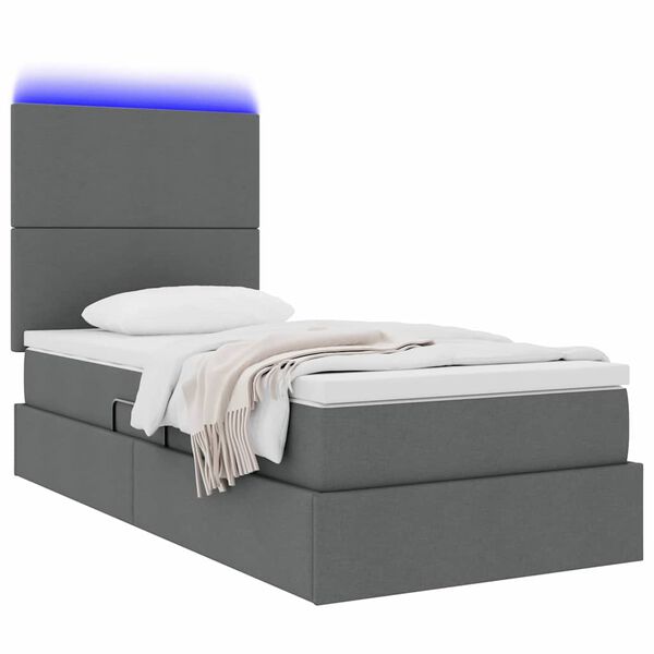 vidaXL Cama con almacenamiento y LED Gris oscuro 90 x 190 cm Poli&eacute;ster