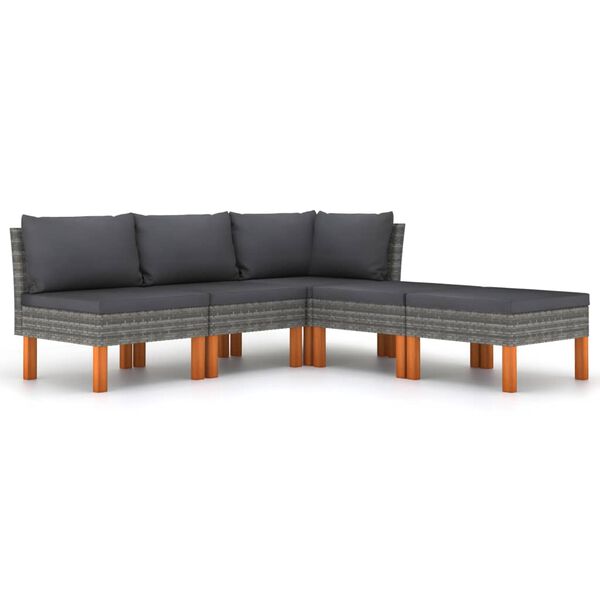 vidaXL Set de muebles de jard&iacute;n 6 pzas y cojines rat&aacute;n sint&eacute;tico gris