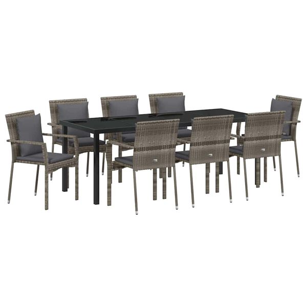 vidaXL Conjunto de Comedor de Jard&iacute;n 9 pcs Gris rat&aacute;n sint&eacute;tico