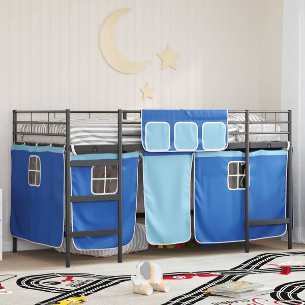 vidaXL Estructura de Cama Alta para Ni&ntilde;os con Cortinas Negro y azul