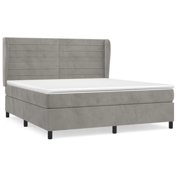 vidaXL Cama box spring con colch&oacute;n terciopelo gris claro 180x200 cm