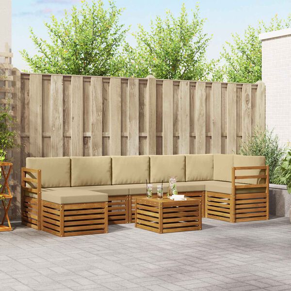 vidaXL Conjunto de Sof&aacute; Seccional con coj&iacute;n 8 pcs Natural y Beige
