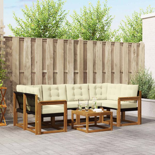 vidaXL Conjunto de sof&aacute;s de exterior con coj&iacute;n 7 pcs Natural y Crema