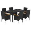 vidaXL Set comedor jard&iacute;n 7 pzas cojines rat&aacute;n sint&eacute;tico vidrio negro