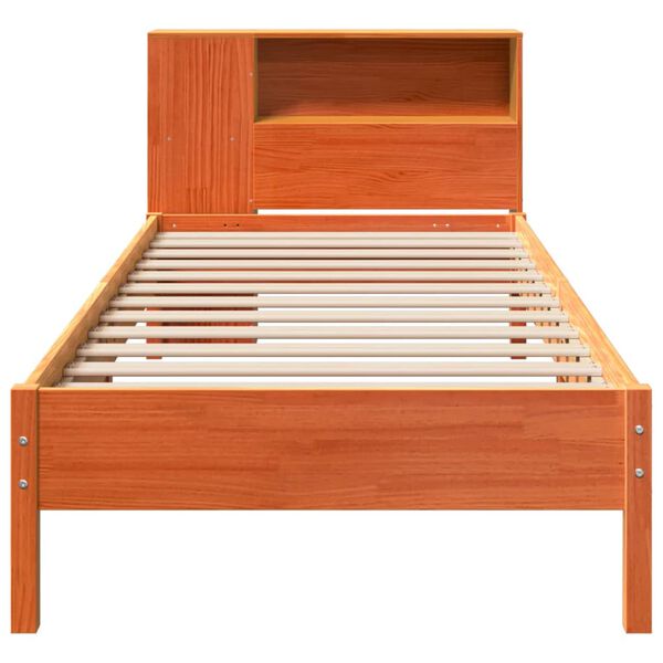 vidaXL Cama con estanter&iacute;a sin colch&oacute;n madera maciza marr&oacute;n 100x200 cm