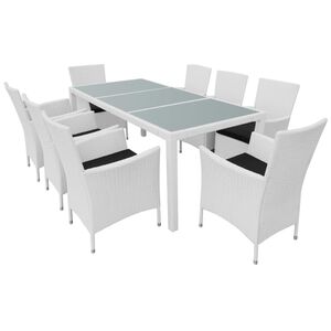 vidaXL Set de comedor de jard&iacute;n 9 piezas rat&aacute;n sint&eacute;tico blanco crema