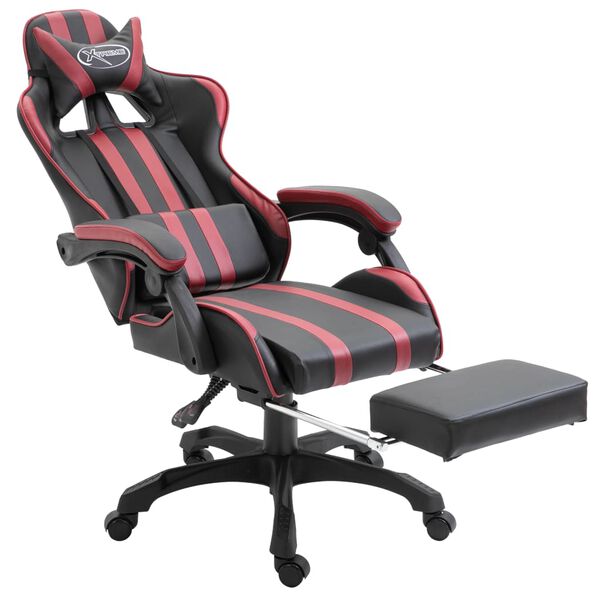 vidaXL Silla gaming con reposapi&eacute;s cuero sint&eacute;tico color vino tinto