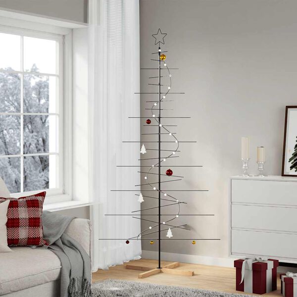 vidaXL &Aacute;rbol de Navidad metal negro con base de madera 210 cm