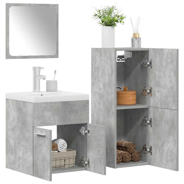 vidaXL Juego muebles de ba&ntilde;o 4 pzas madera contrachapada gris hormig&oacute;n