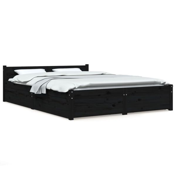 vidaXL Estructura de cama con cajones negro 140x190 cm