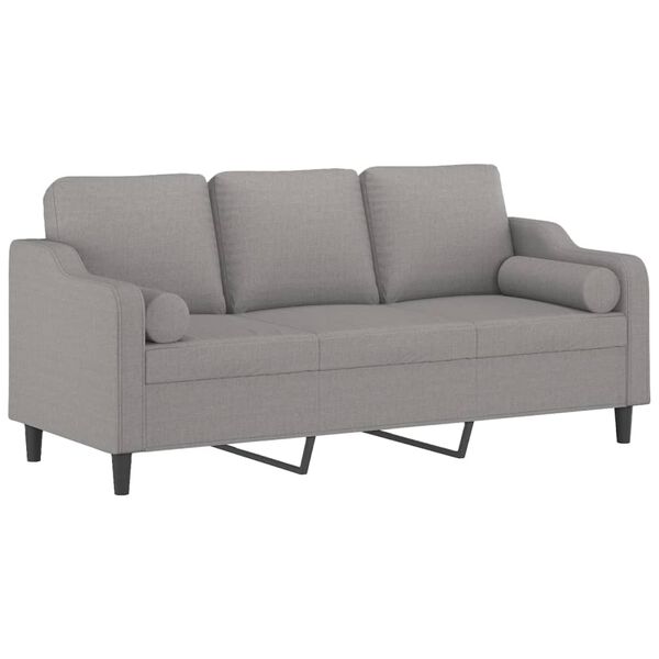 vidaXL Sof&aacute; de 3 plazas con almohadas y cojines tela gris claro 180 cm