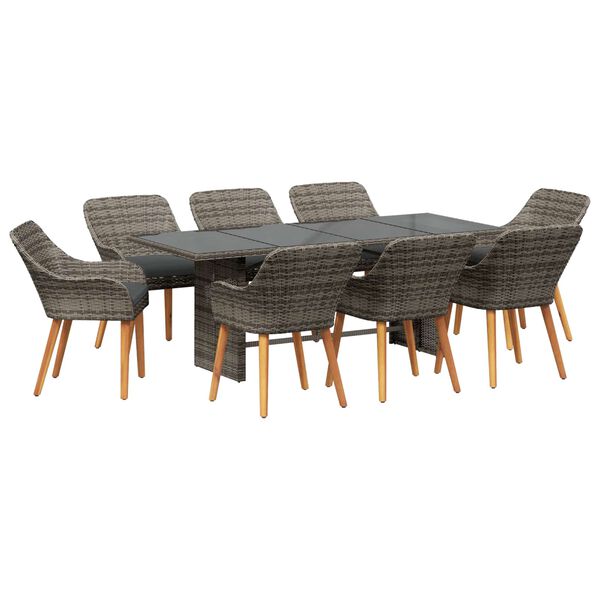 vidaXL Conjunto de Comedor de Jardín 9 pcs Gris ratán sintético