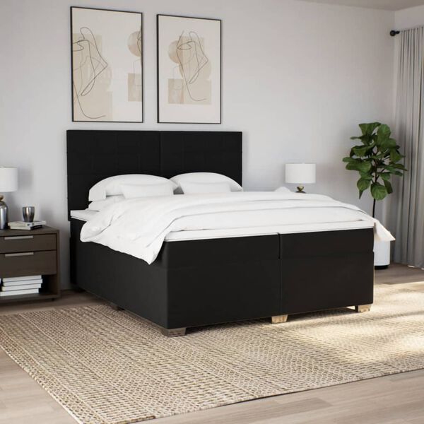 vidaXL Cama box spring con colch&oacute;n tela negro 200x200 cm
