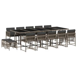 vidaXL Set comedor de jard&iacute;n con cojines 15 pzas rat&aacute;n sint&eacute;tico gris
