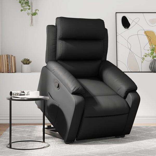 vidaXL Sill&oacute;n reclinable elevable cuero artificial negro