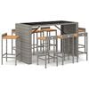 vidaXL Mesa bar y taburetes jard&iacute;n 9 pzas madera acacia rat&aacute;n PE gris