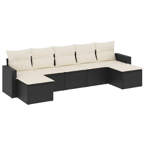 vidaXL Set de comedor de jard&iacute;n 7 pzas y cojines rat&aacute;n sint&eacute;tico negro