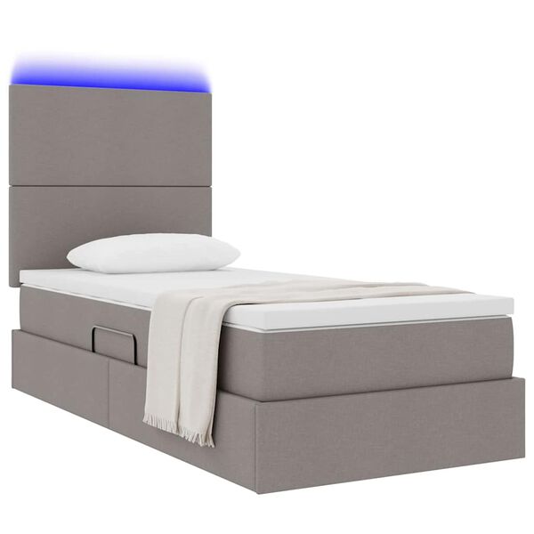 vidaXL Cama con almacenamiento y LED Taup&eacute; 90 x 190 cm Poli&eacute;ster
