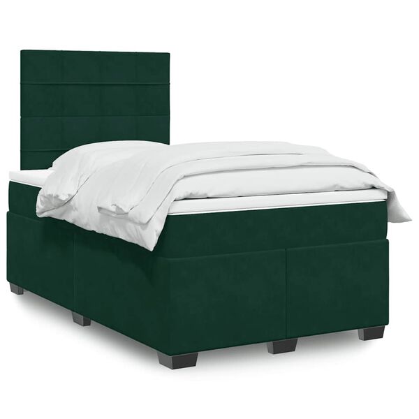vidaXL Cama box spring con colch&oacute;n terciopelo verde oscuro 120x200 cm