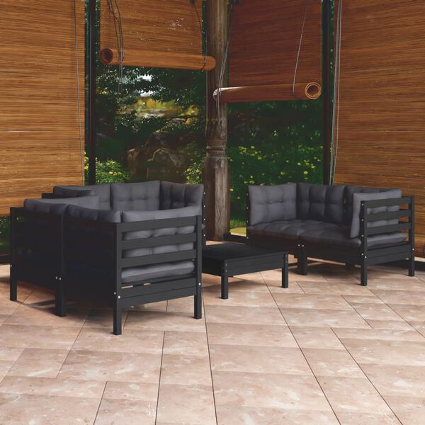 vidaXL Juego de muebles de jardín 7 pzas y cojines madera maciza pino