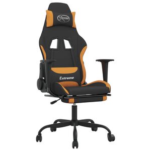vidaXL Silla gaming con reposapi&eacute;s tela negro y naranja