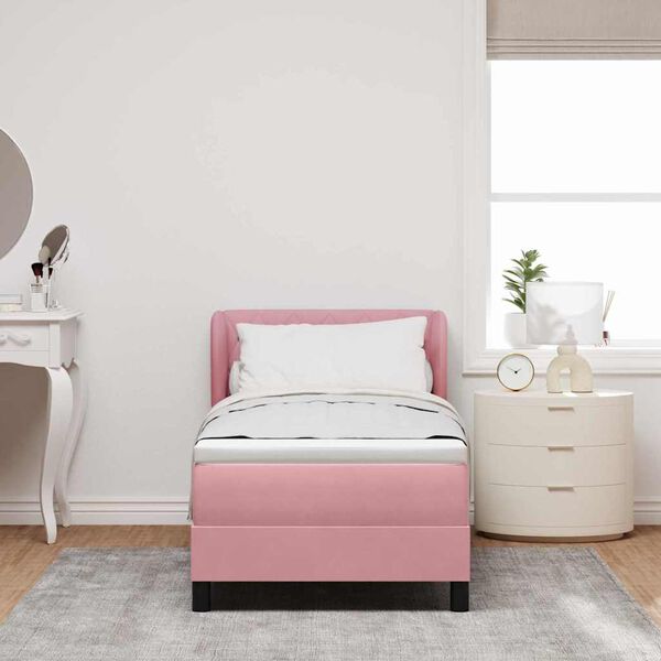 vidaXL Cama tipo Box Spring con colch&oacute;n Rosa 80 x 200 cm Terciopelo