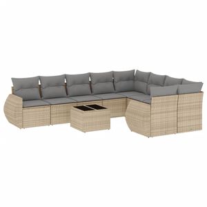 vidaXL Juego de sof&aacute;s jard&iacute;n con cojines beige 10 pzas rat&aacute;n sint&eacute;tico