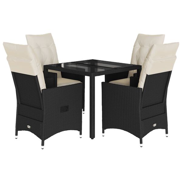 vidaXL Set de muebles jard&iacute;n 5 pzas con cojines rat&aacute;n sint&eacute;tico negro
