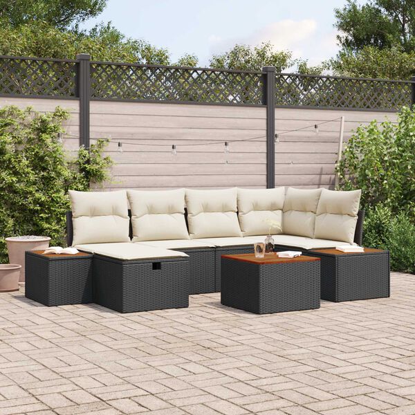 vidaXL Conjunto de sof&aacute; de jard&iacute;n 7 pcs Negro rat&aacute;n sint&eacute;tico