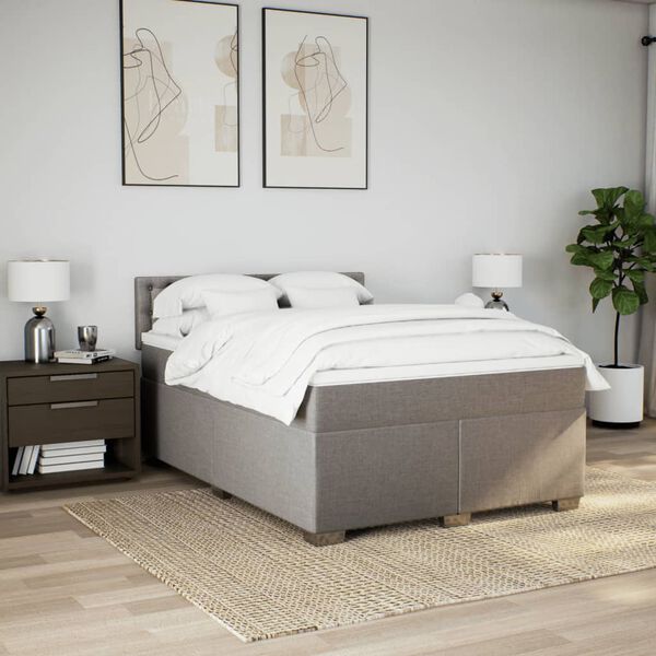 vidaXL Cama box spring con colch&oacute;n tela gris taupe 140x190 cm