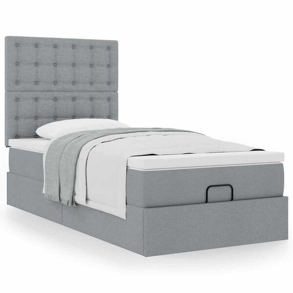 vidaXL Cama otomana con colch&oacute;n gris claro 100x200 cm tela
