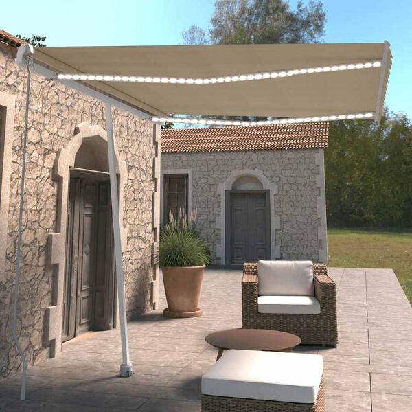 vidaXL Toldo manual retr&aacute;ctil con luz LED crema 300x250 cm